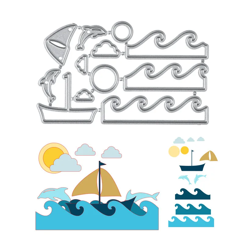 

YaMinSanNiO Ocean Boat Metal Cutting Dies for Card Making Scrapbooking Dies Embossing Stencil Craft Frame Couple Dies 2019