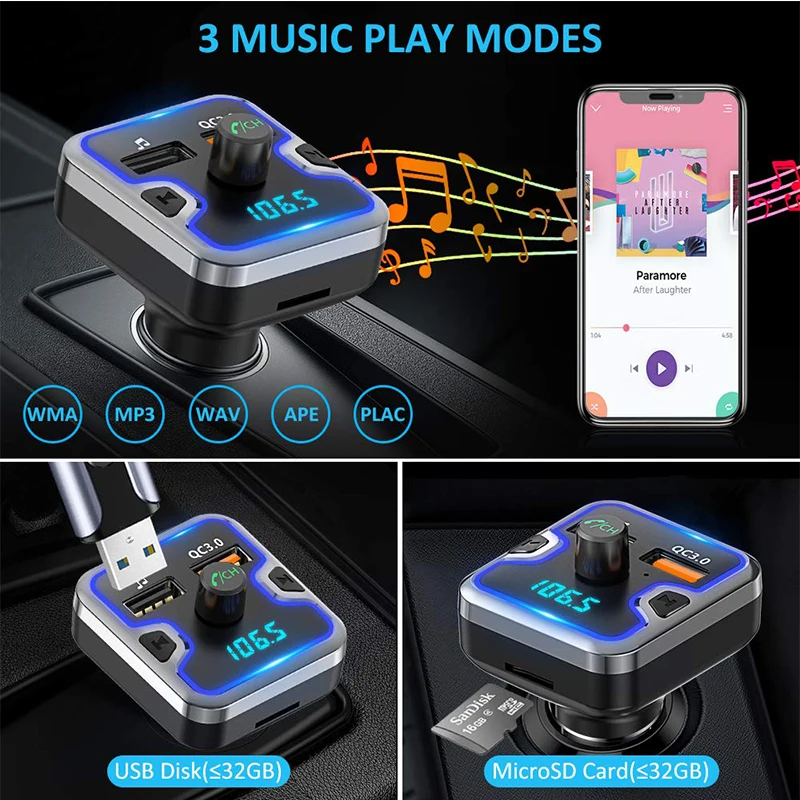 SRUIK Bluetooth/FM передатчик для автомобиля fm модулятор/Bluetooth радио с двумя USB и тип c