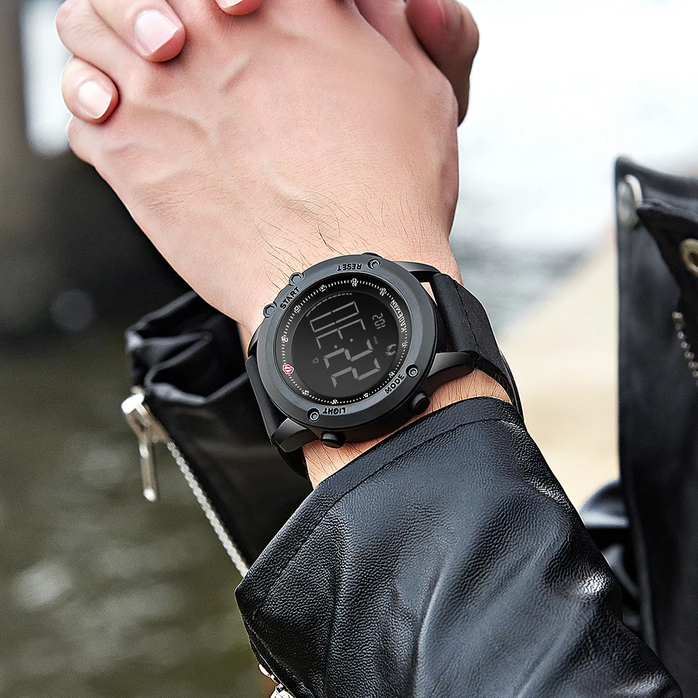 KADEMAN Tech цифровые часы модные спортивные мужские наручные часы Счетчик шагов 3ATM повседневные кожаные часы с ЖК-дисплеем Relogio Masculino