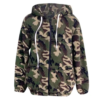 

Casual Hoodies Loos Camouflage Pocket Hooded Zipper Print Loose Cool Fashion Ladies Sweatshirt Autumn Drawstring Coat Outwear