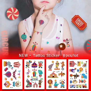 

8pcs/lot Cartoon Clown Circus Ticket Tattoo Sticker Children Amusement Park Sticker Cute Tattoo Sticker Style Random