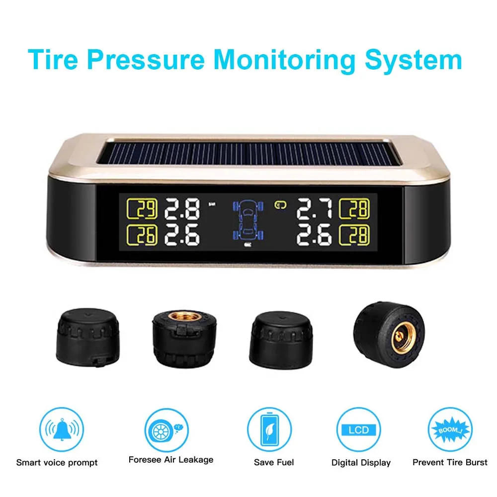 Система контроля давления в шинах, беспроводная Солнечная энергия TPMS дисплей в реальном времени с 4 шинами одновременно, давление и температура