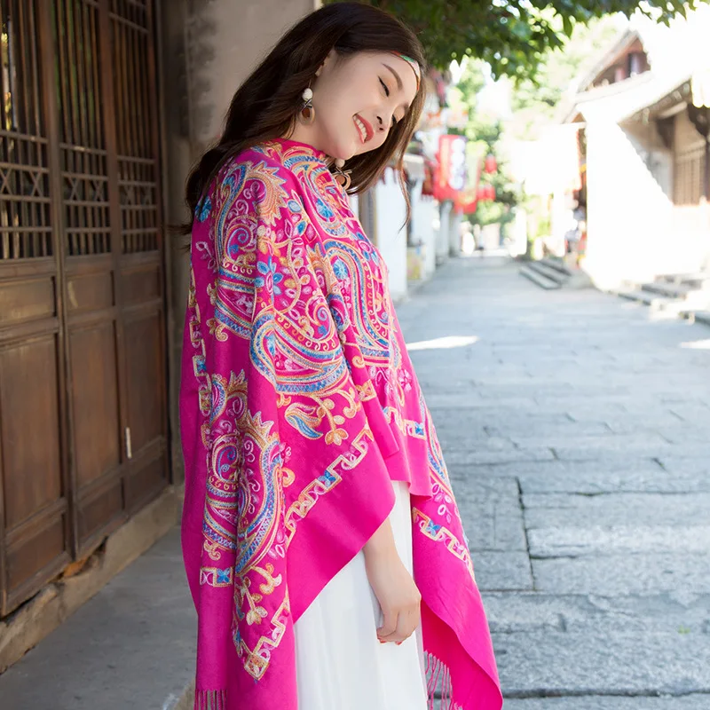 New Arrival Shawl Embroidered Flower Fashion Shawl Cashmere Thickened Wrap Scarf Conditioning Wrap Shawl Luxury Bag Scarf 6