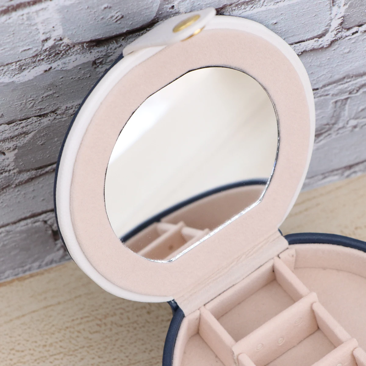 1PC 3 Layer Portable Jewelry Box Cylinder Storage Container Bag with A Convenient Mirror Blue
