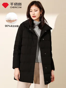 

CHERICOM off-season down jacket 2020 new women's mid-length lapel simple solid color thickened coat 229101