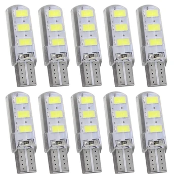 

10PCS T10 W5W 6 SMD LED Silica Gel Waterproof Wedge Light 194 2825 WY5W Silicone Housing Car Reading Dome Lamp Auto Parking Bulb