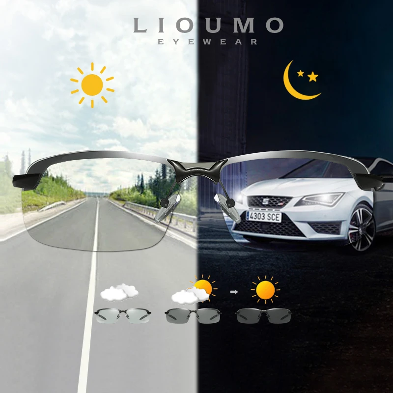 

LIOUMO Photochromic Sunglasses For Men Polarized Sun Glasses Women Classic Square Goggle Intelligent Change Color gafas de sol
