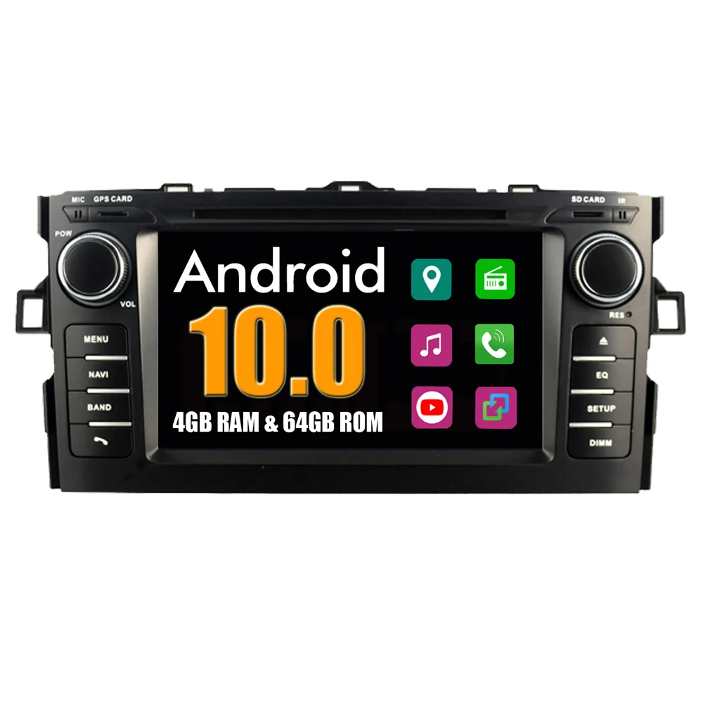 Автоаксессуары RoverOne для Toyota Auris 2008 2012 Android 10 4 Гб + 64 ГБ DVD GPS навигация головное