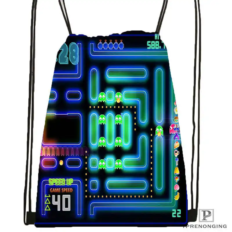 Drawstring Backpack CustomPacman геймер-нерд стиль походная сумка на шнурке милый рюкзак для детей(черная спинка) 31x40 см#180531-02-58 - Цвет: Drawstring Backpack