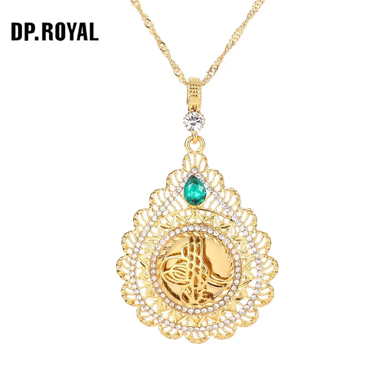 

New Style Muslim Islamic God Allah Charm Rhinestone Crystal gold Pendant Necklace for Woman Jewelry Gift