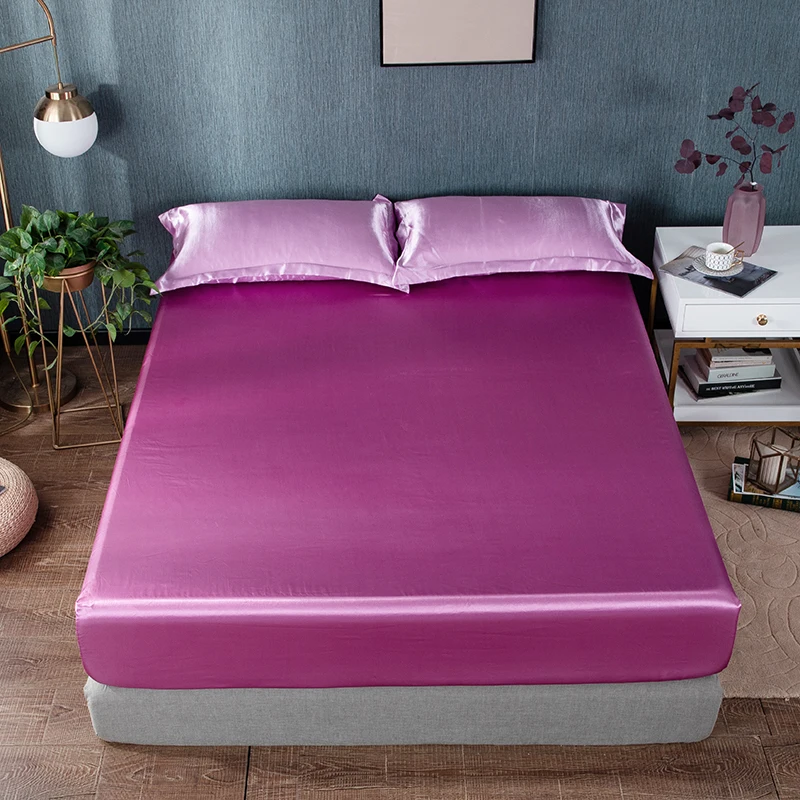 Elastic Fitted Sheet 1 Pcs Bed Set Silky Satin Fitted Sheet Home Mattress Cover Bed Sheet with Elastic Bands Couple Double Size Elastic Fitted Sheet 1 Pcs Bed Set Silky Satin Fitted Sheet Home Mattress Cover Bed Sheet with Elastic Bands Couple Double Size