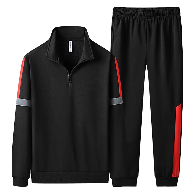 

New Jacket+ Pants Casual Track Suit Fitness Men Clothing Sweat Suits 2 Piece Solid Stripe Minimalist Style Fitness Jogging