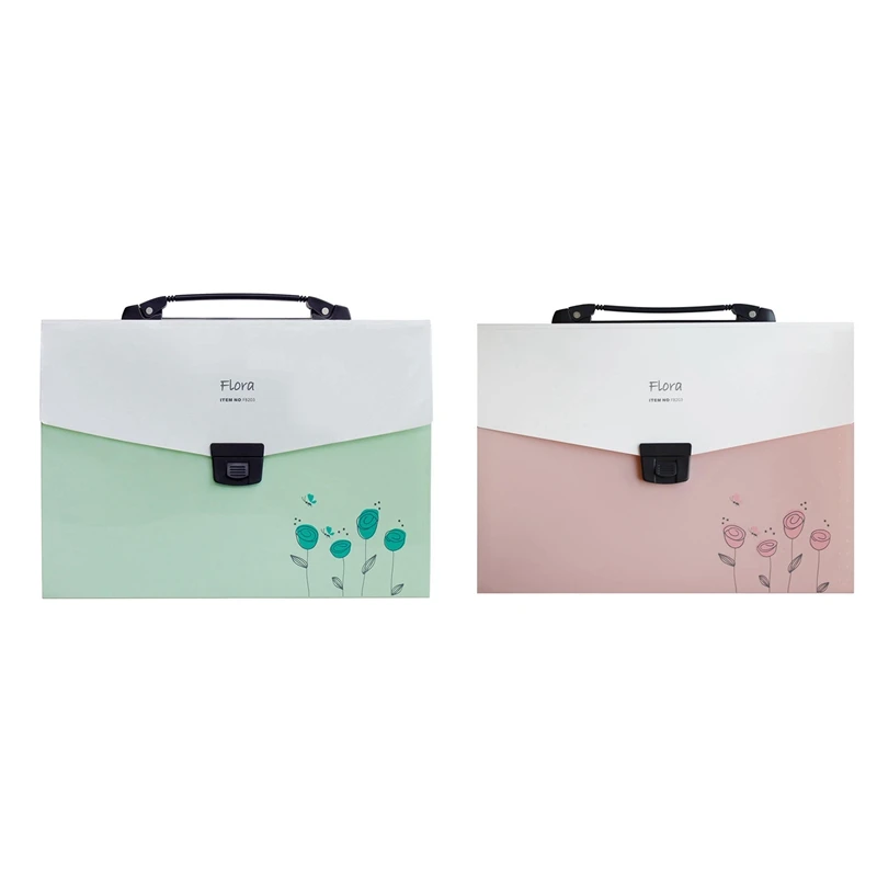 

2 Pcs Accordion Expanding File Folder, 13-Pockets,A4 Size, Handle And Tabs, Buckle Closure (Pink & Green)