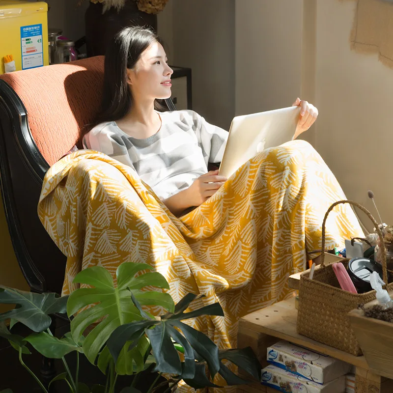 Ruijing Textile American-Style Full-cotton Knitted Blanket Airable Blanket Sofa Blanket Living Room Office Nap Blanket