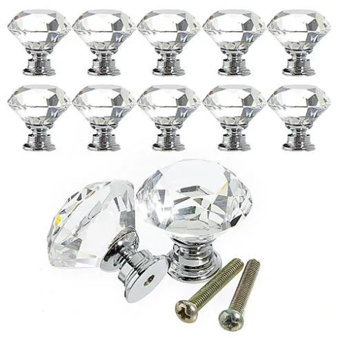 

Crystal handle diamond handle cabinet drawer single hole handle 10 pieces 30MM bottom silver plated hardware wardrobe handle
