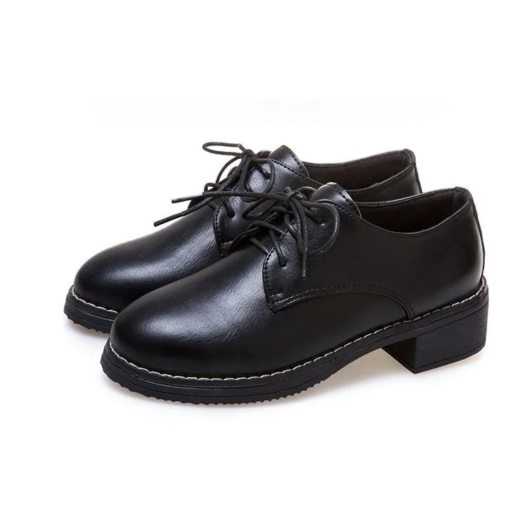 Women Flats New British Style Oxford Shoes Women Casual Lace Up Pu Flats Shoes Female Creepers Zapatos Mujer Ladies