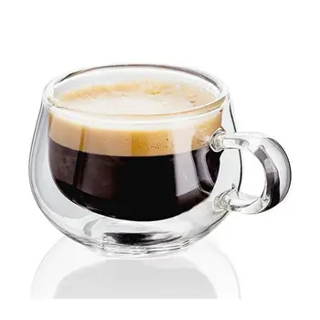 

150ml Double Wall Thermal Glass Cup Heat Resistant Tea Coffee Mug with Handle