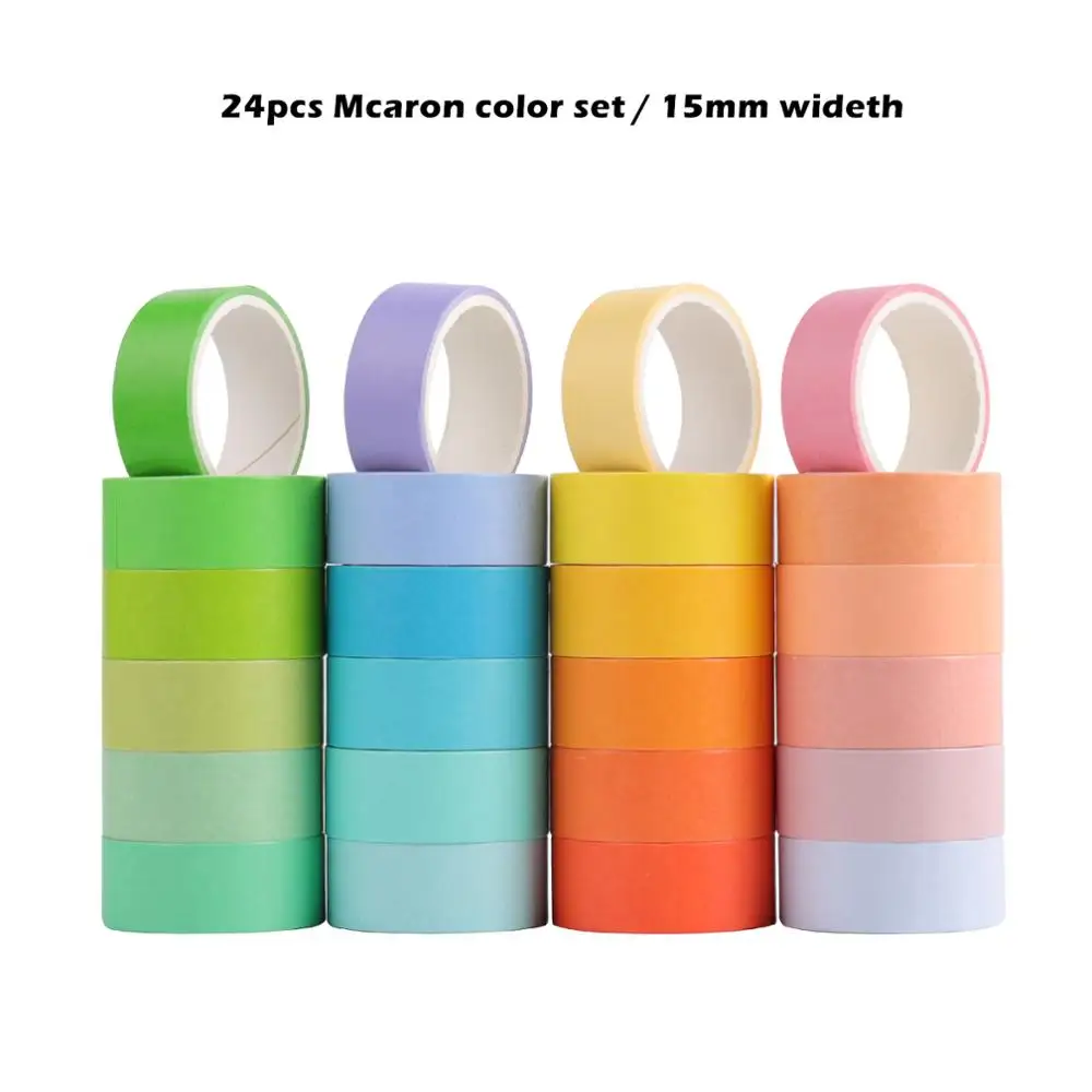 12pcs Basic Pastel Color Washi Tape Set 7.5mm 15mm Adhesive Masking Tapes  Decoration Stickers for Frame Diary Book Gift DIY F362