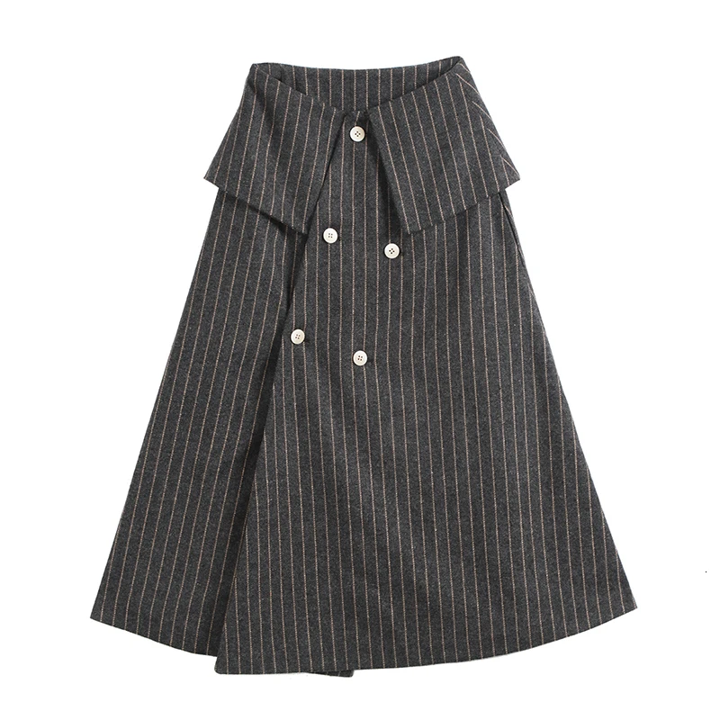 [EAM] серая полосатая Асимметричная шерстяная юбка средней длины с высокой талией, женская модная одежда, Новинка весна-осень 1K717 - Цвет: grey