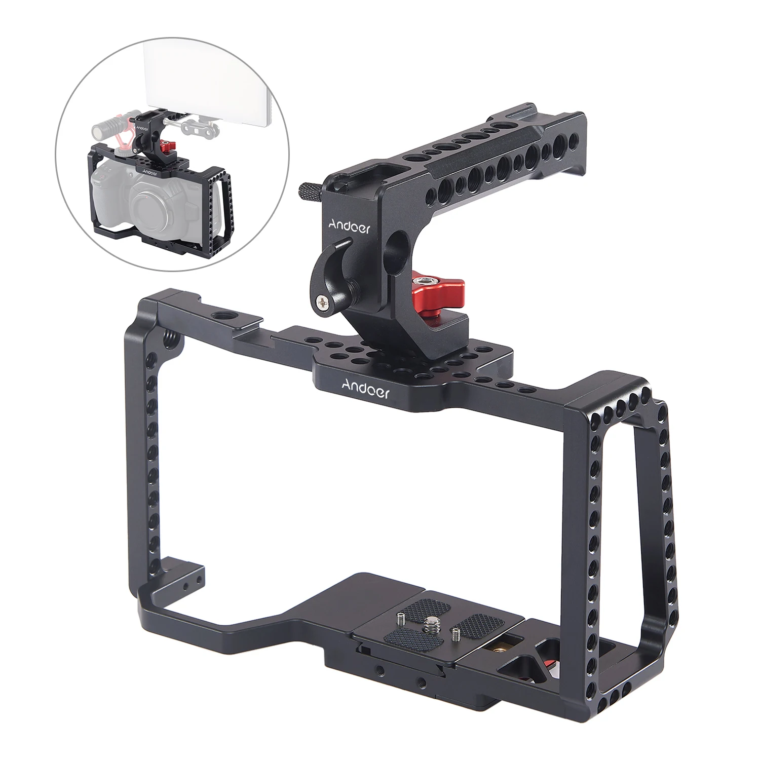 Камера andoer Cage видео стабилизатор пластина быстрого крепления 1/4 дюйма 3/8 дюйма резьбовые отверстия Холодный башмак крепление для камеры 4 K/6 K BMPCC