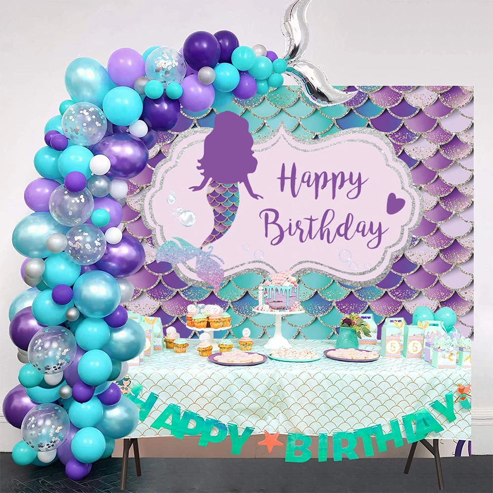 Photo Backdrop Mermaid Birthday Party Backdrop for Girls Tail Seabed Scales Shell Princess Baby Shower Photography Background Decor Photo Props