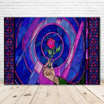 

Princess and Beast Theme Party Backdrop for Photography Red Rose Girl Birthday Decorations Background Cake Table Wall Banner