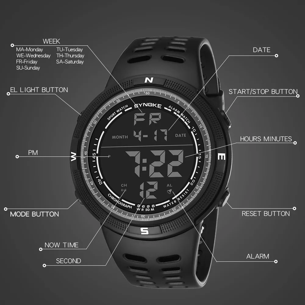 50 м водонепроницаемые часы мужские светодиодный спортивные часы мужские цифровые часы zegarek elektroniczny montre homme relojes para hombre reloj digital