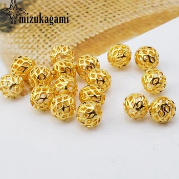 

10pcs/lot Copper Plated 18k Gold Round Hollow Beads For DIY bracelet bracelet necklace earring jewelry basic accessories