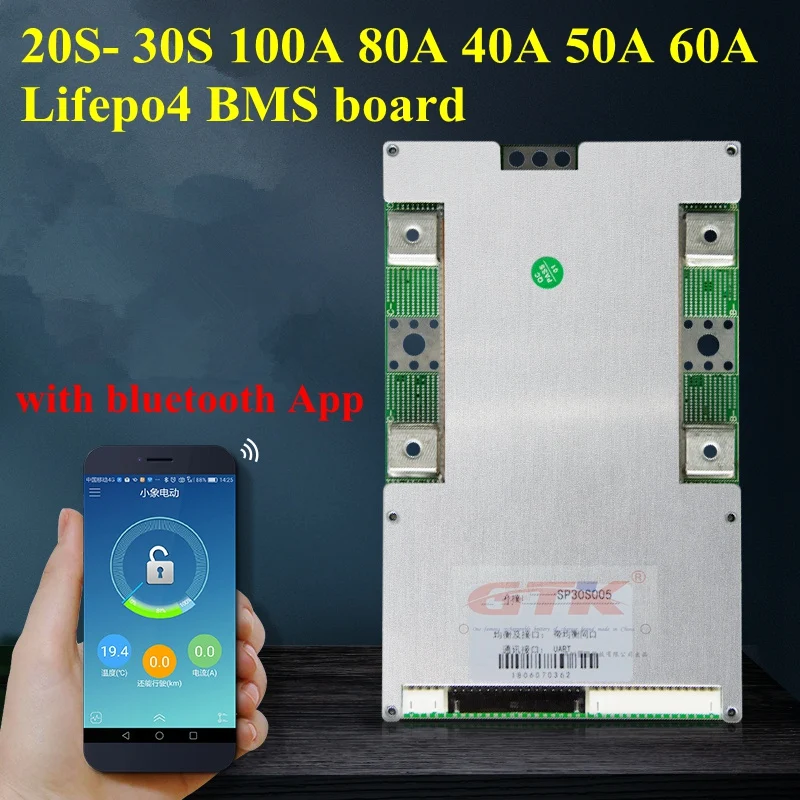 28S 27S 100A 80A 40A 50A 60A 20S до 30S 100v Lifepo4 Смарт BMS pcb баланс BMS 96v 100v с UART android Bluetooth App 21S 24S