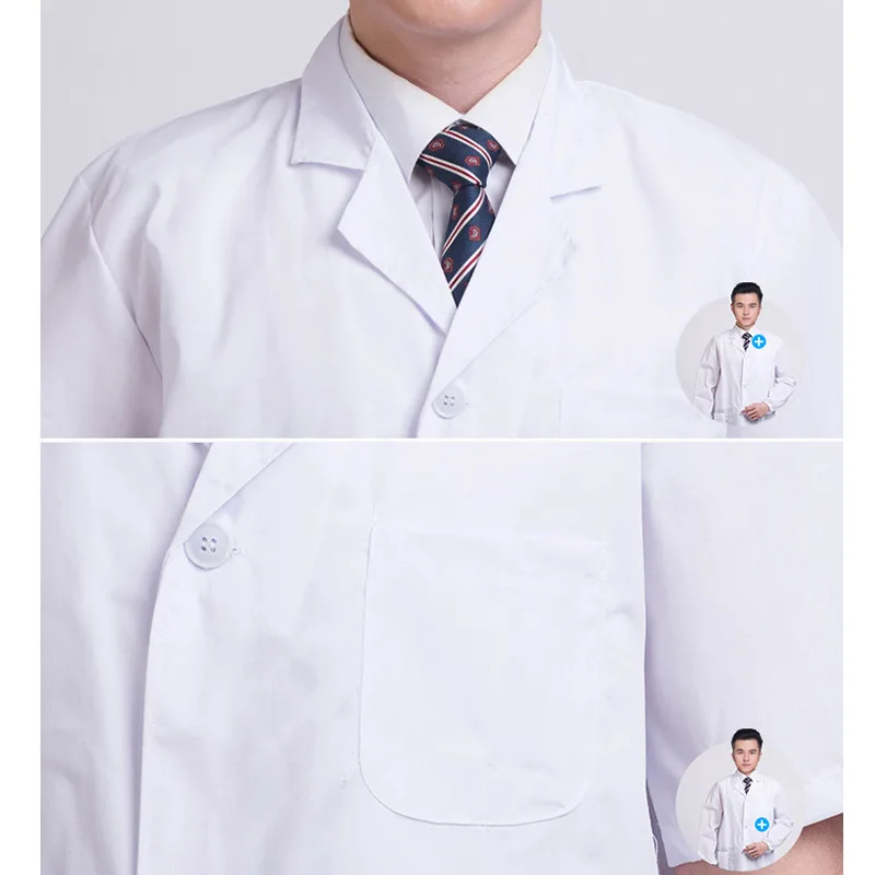Летняя мужская белая лабораторная куртка с коротким рукавом и карманами, Униформа, рабочая одежда, одежда для медсестер, высокое качество