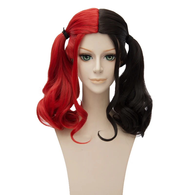 

Harleen Quinzel Red Black Ponytails Short Wig Cosplay Costume Harley Quinn Heat Resistant Synthetic Hair Women Cosplay Wigs