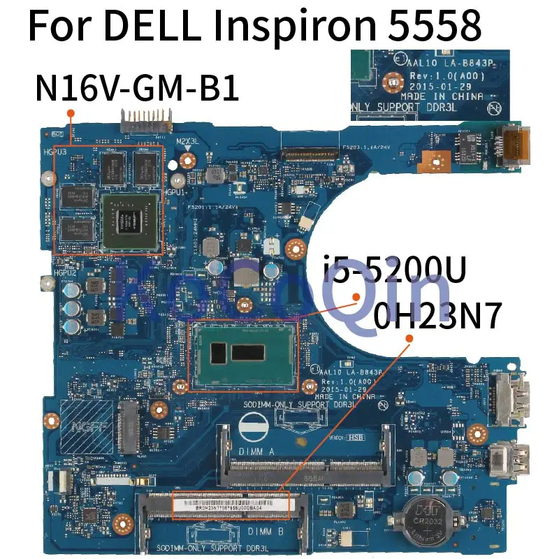Motherboard para Dell Kocoqin Laptop Inspiron Mainboard I5-5200u Cn-0h23n7 0h23n7 La-b843p Sr23y N16v-gm-b1 Ddr3 5558 - Imagem 2