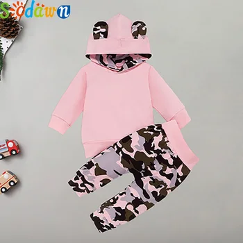 

Sodawn Baby Clothes Set Cartoon Toddler Sweater Hoodies Long-Sleeved Pullover Camouflage Pants 2pcs Kid Clothes