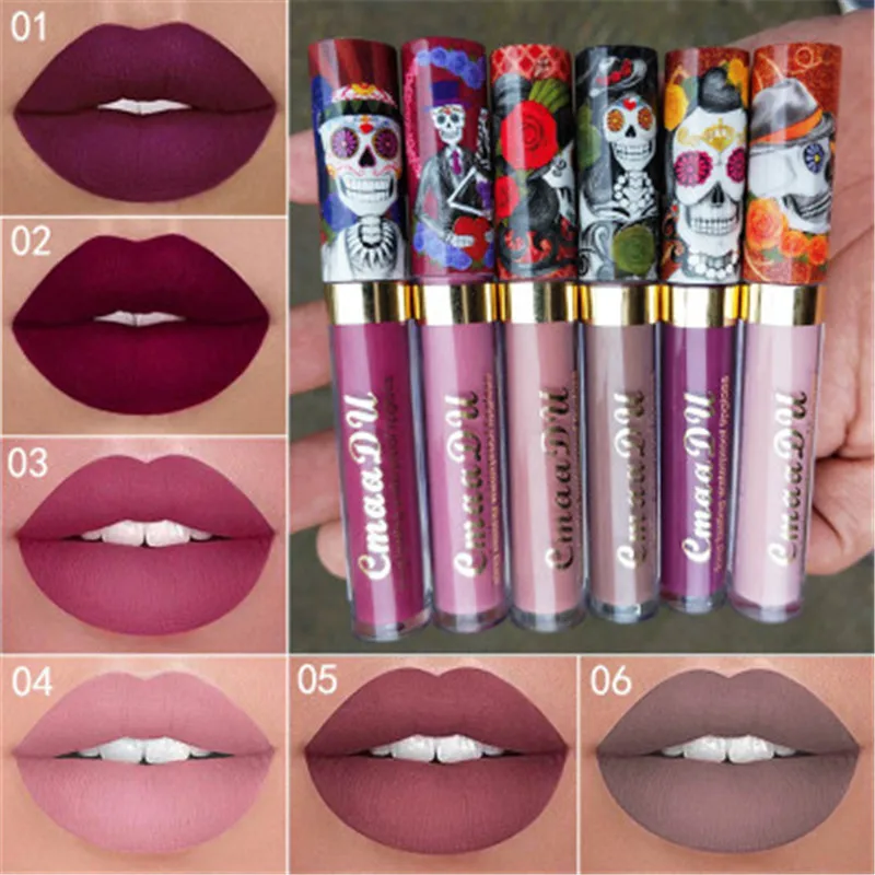 Fashion 6 Colors Women Waterproof Lip Stick Long Lasting Matte Lip Sticks Skull Lipstick Female Lip Cosmetics Makeup Beauty