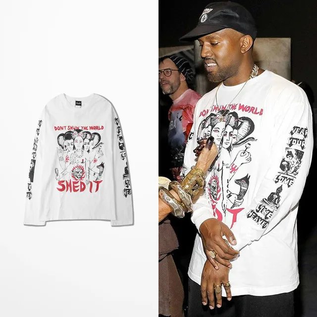 US $15.40 Kanye West Pablo Long Sleeve T Shirt Men Dark Souls Skateboard Retro Funny T Shirts Shedit Print St