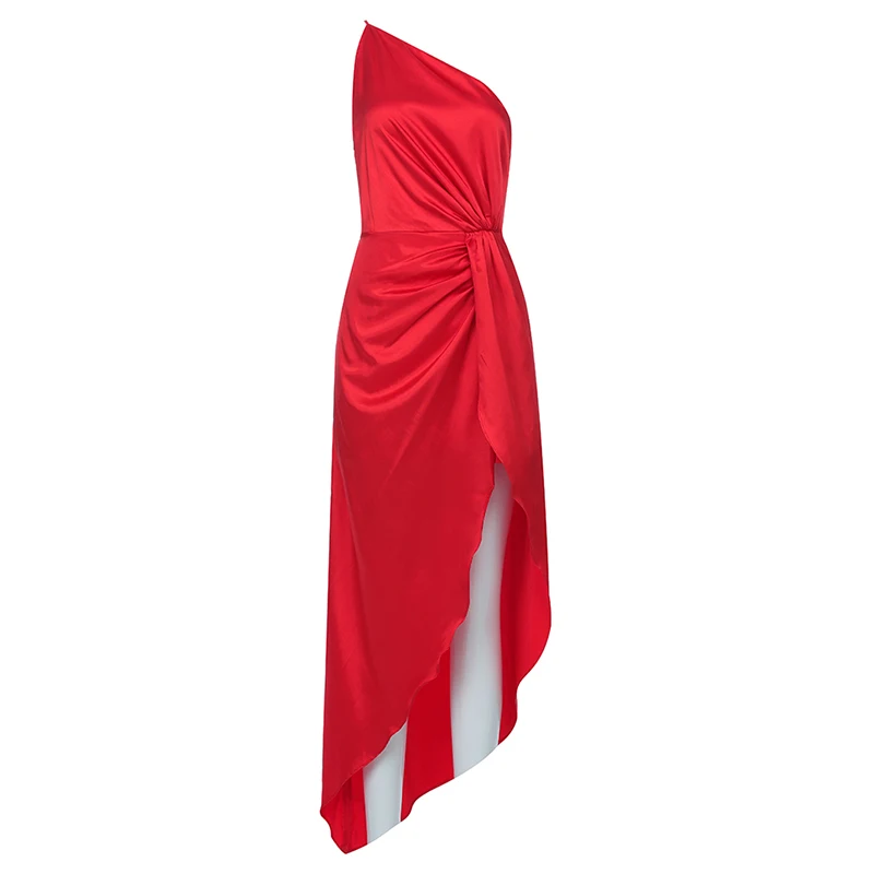 INDRESSME, новинка, Vestidos, женское платье на одно плечо, без рукавов, тонкое, Драпированное, вечерние, сексуальное, асимметричное, с разрезом, облегающее платье