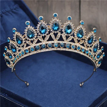 

Baroque Vintage Blue Crystal Bride Crown Women Headdress Bridal Tiaras and Crowns Wedding Hair Jewelry Accessories Crown Fashion