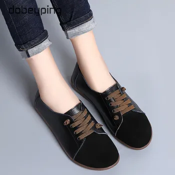 

Casual Women Flats Spring Autumn Woman Loafers Genuine Leather Female Shoes Lace Up Ballet Nurse Women's Shoe Big Size 35-43