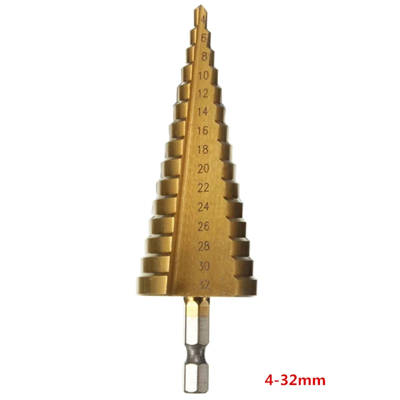 4-32mm Многоразмерные HSS Стальные титановые ступенчатые сверла 4-12/4-20/4-32 мм ступенчатые конусные режущие инструменты сталь Деревообработка Дерево Металл сверление - Цвет: 4-32mm