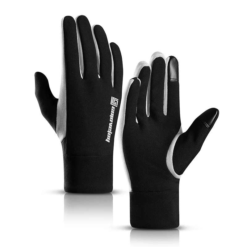 Winter Warm Gloves Men Women Anti-slip Plus Velvet Touch Screen Bicycle Cycling Gloves Full Finger Skiing Glove Black S M L XL - Цвет: Black B