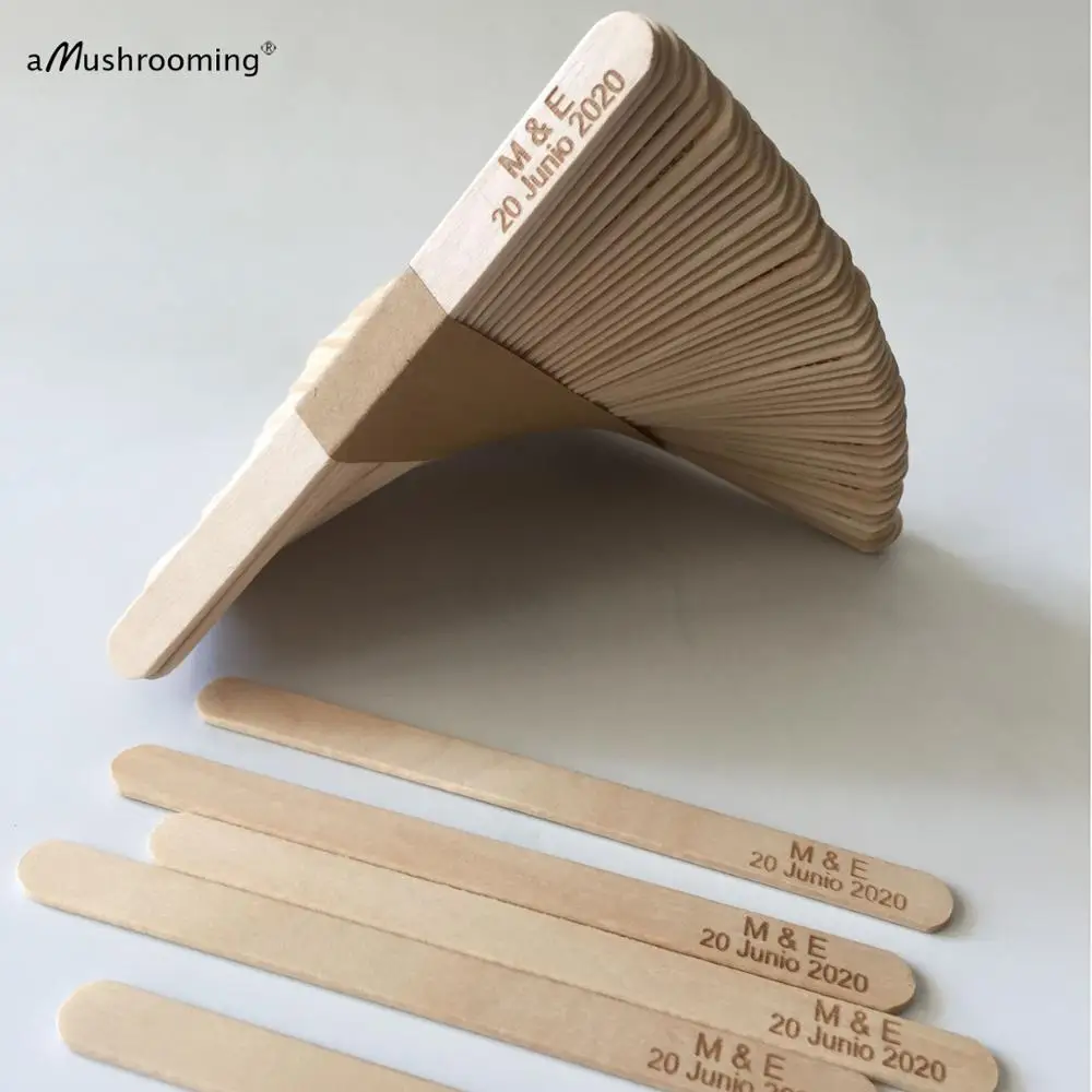 x50 Laser Engraved DIY Party Decoration Flat Ice Cream Stick Rice Crispy Pop Sticks Mini Candy Apple can customized | Дом и сад