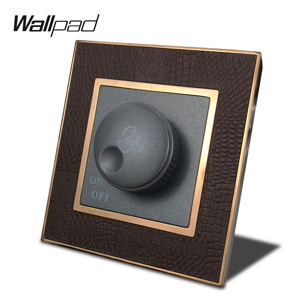 Горячая переключатель вентилятора регулятор скорости Wallpad роскошная кожаная панель Серебряная Золотая рамка выключатель света Кнопка фиксатора Настенные переключатели 500W