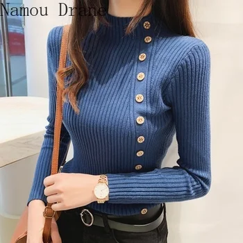 

Sets the new half a turtleneck sweater long-sleeved cultivate one's morality female INS wind button joker sweater top coat thick