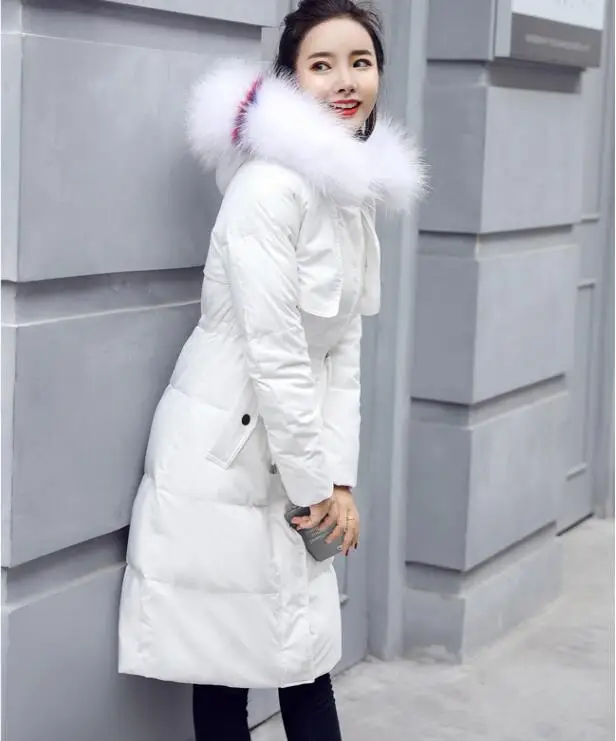 Новая мода, женский пуховик, пальто,, зимний пуховик, женский пуховик, длинное приталенное пальто для девушек, меховое белое утиное пальто для женщин