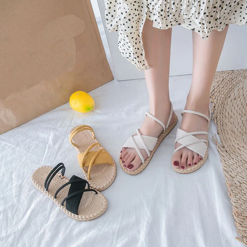 

2020 Summer Shoes Woman Sandals Flat Sandalias Mujer strips Gladiator Beach Sandals Ladies Flip Flops Slides