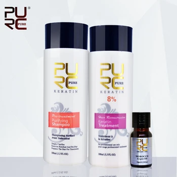 

PURC Keratin set 8% formalin keretin treatment 100ml and purifying shampoo & 10ml argan oil make hair smoothing and shine