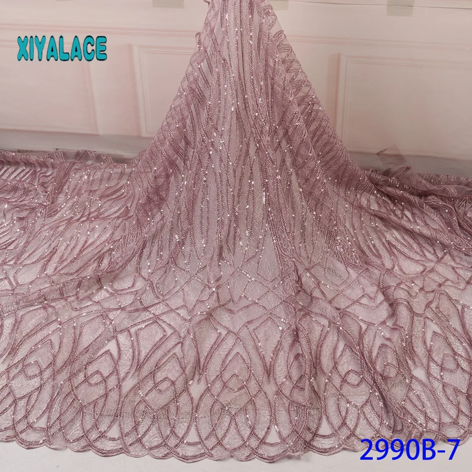Африканская кружевная ткань розовые блестки кружевная ткань органза нигерийские сетчатые кружева ткань для невесты высокое качество Французский Тюль YA2990B-5