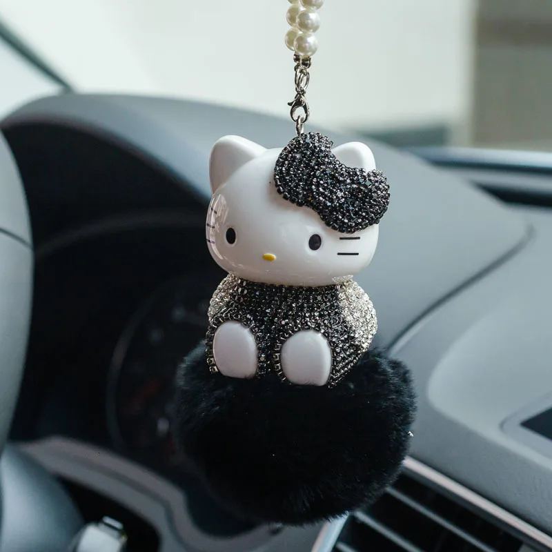 Хрустальный брелок Hello Kitty для авто-стайлинга Interio, подвесная кукла со стразами, брелок для ключей, подвеска для автомобиля, зеркало заднего вида