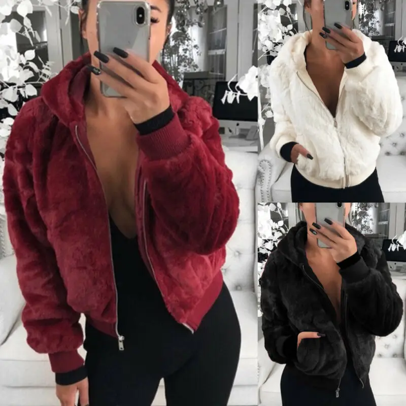 Most effective Women Ladies Long Sleeve Slim Pocket Zipper Short Clothing Fluffy Cropped Coat Jackets Faux Fur Win