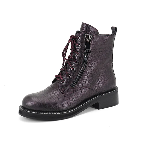 red cowhide JSI/зимние женские ботинки до середины икры однотонные классические ботинки ручной работы на квадратном каблуке из натуральной кожи на шнуровке с круглым носком и Т-образным ремешком женская обувь, JC319 - Цвет: red cowhide